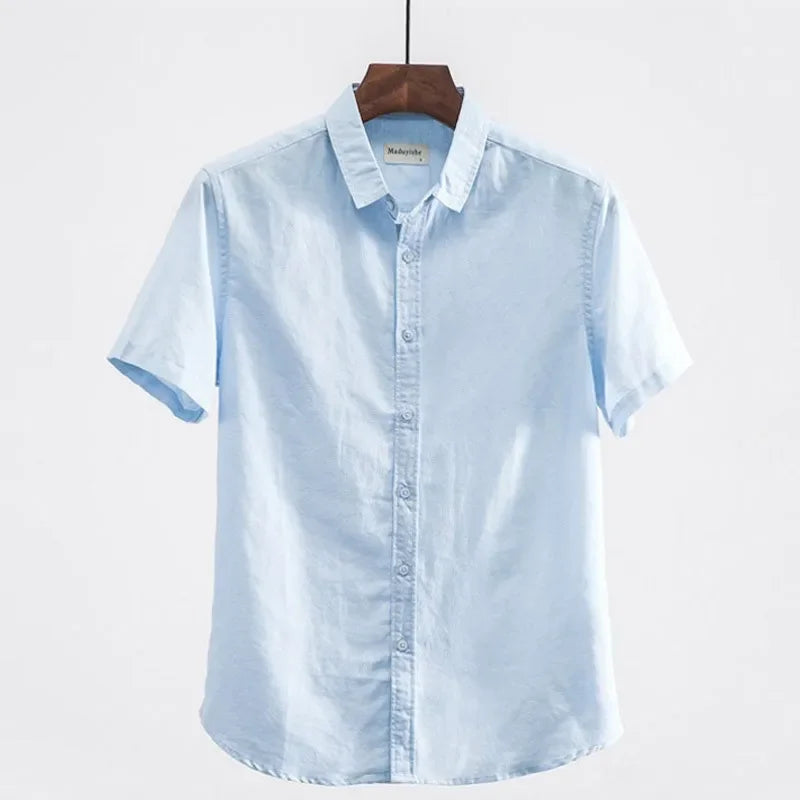 Summer Casual Square Collar Linen Short Sleeve Shirt