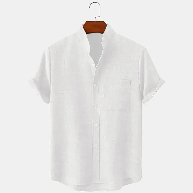 Men's Fashion Short Sleeve 100% Cotton Linen Shirt Casual