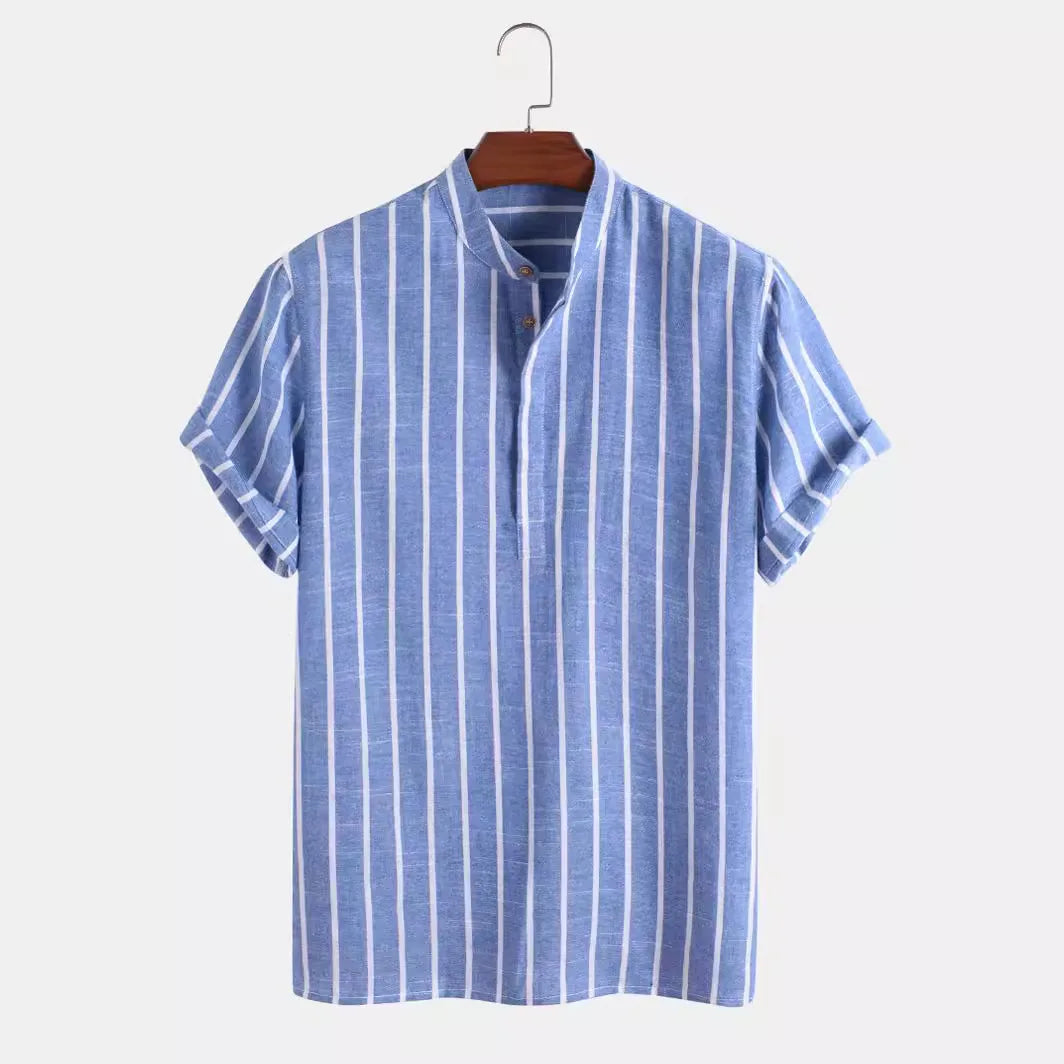 Men's linen casual striped shirt