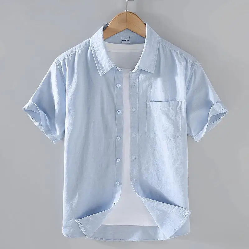 Cotton Linen Men's Short-Sleeved Shirt