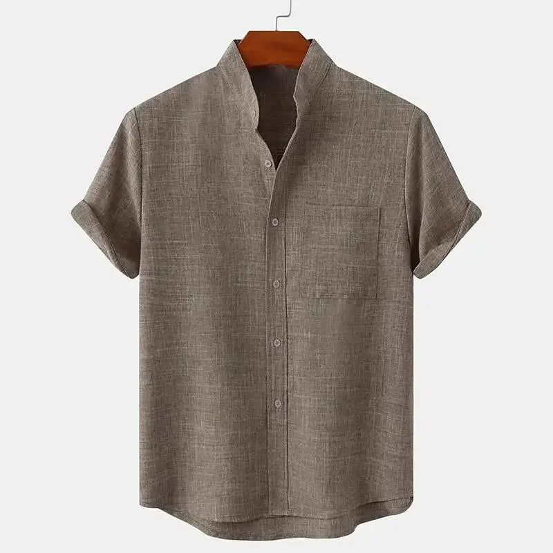 Men's Fashion Short Sleeve 100% Cotton Linen Shirt Casual