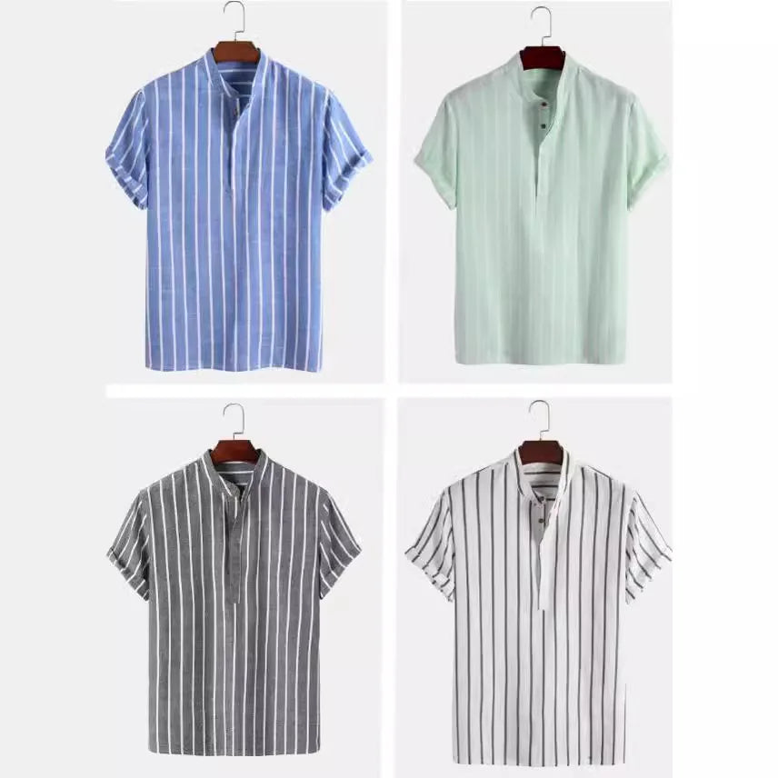 Men's linen casual striped shirt