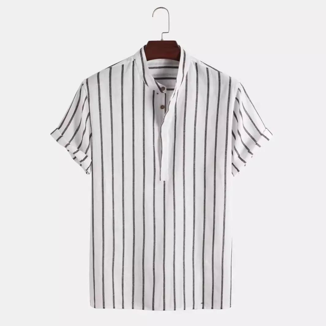 Men's linen casual striped shirt