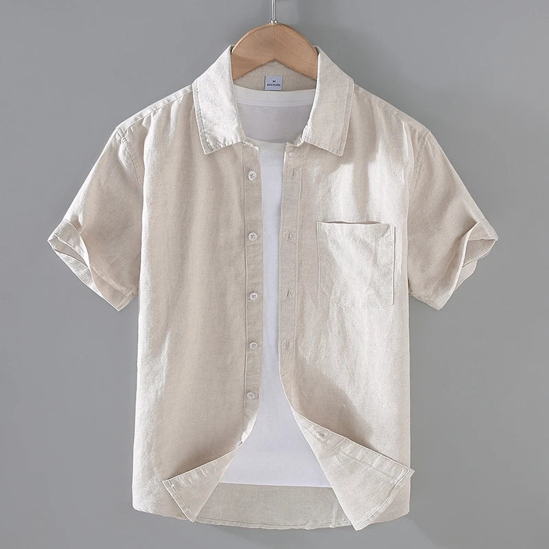 Cotton Linen Men's Short-Sleeved Shirt