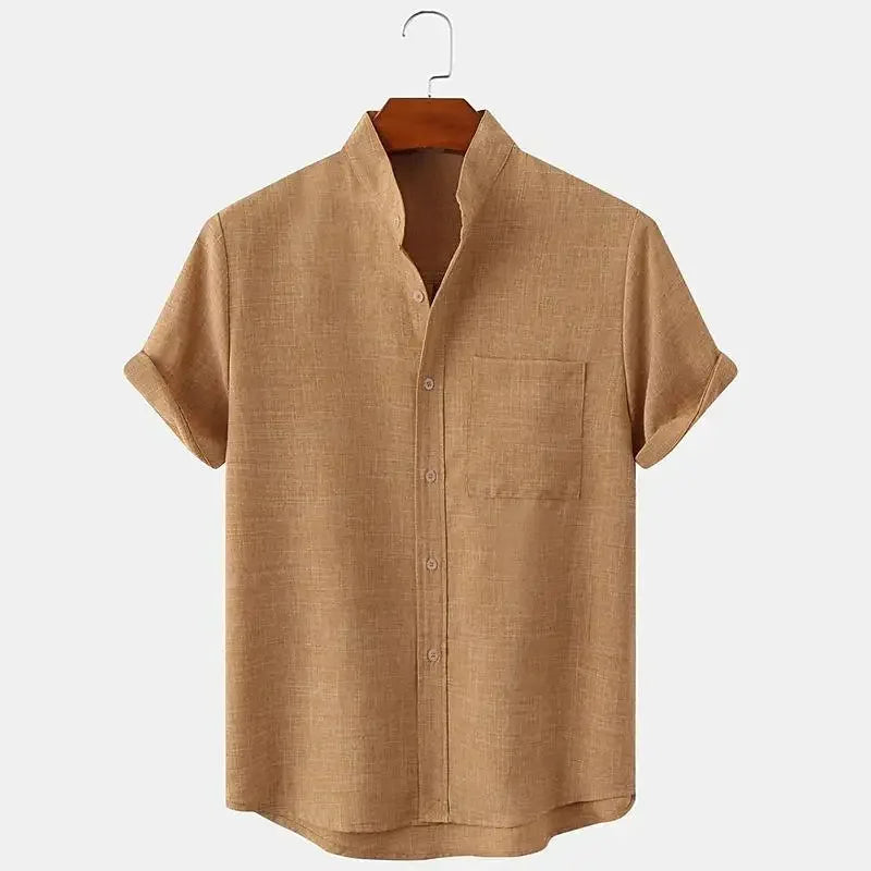 Men's Fashion Short Sleeve 100% Cotton Linen Shirt Casual